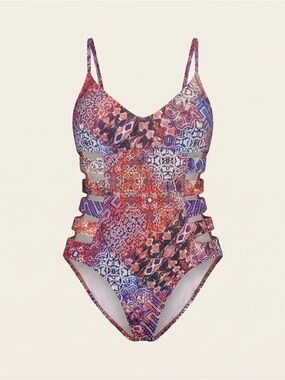 Kenneth Cole One-Piece Swimsuit Size L Cutout Boho